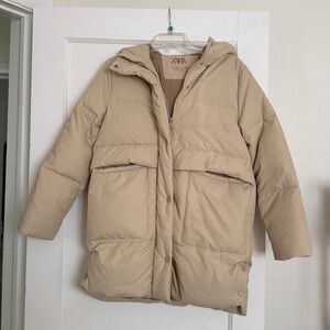 Zara Girls Beige Puffer Coat